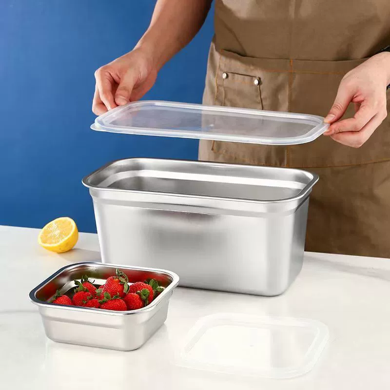 Контейнер для хранения пищевых продуктов из нержавеющей стали в европейском стиле, контейнер для сохранения свежести, термоизоляционный контейнер для еды, прямоугольная емкость для овощей, квадратная емкость с крышкой, порционный контейнер.