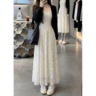 芊语 法式气质白色吊带连衣裙女2026新款巨好看穿搭一整套长裙套