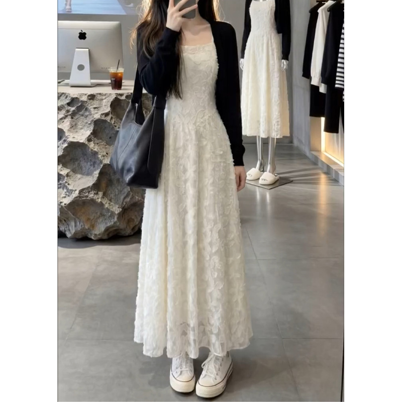 Qianyu French-Style Elegant White Spaghetti Strap Dress for Women, 2026 New Model, Very Beautiful Outfit, Complete Long Dress Set Qianyu French-Style Elegant White Spaghetti Strap Dress for Women, 2026 New Model, Very Beautiful Outfit, Complete Long Dress Set