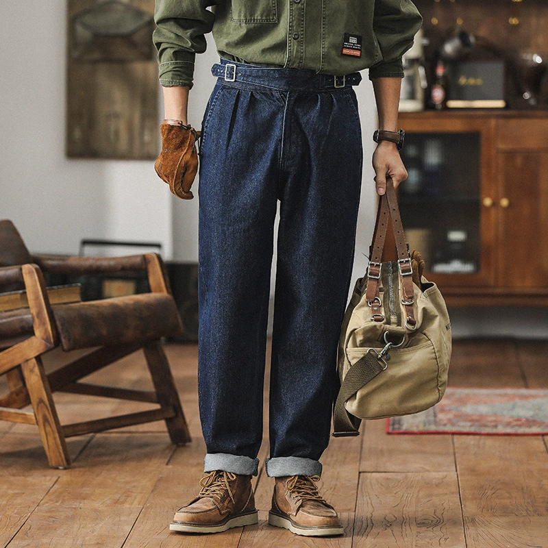 Итальянские джинсы Naples Paris с пряжкой, синие джинсы, прямые, с высокой талией, мужские осенние модные повседневные мужские брюки