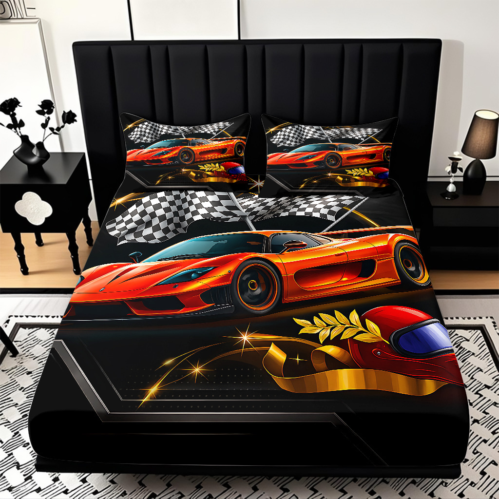 TEMU / JIT moda popular patrón de carreras 3D impresión digital cama de cama de cama kit de ropa de cama fábrica directa