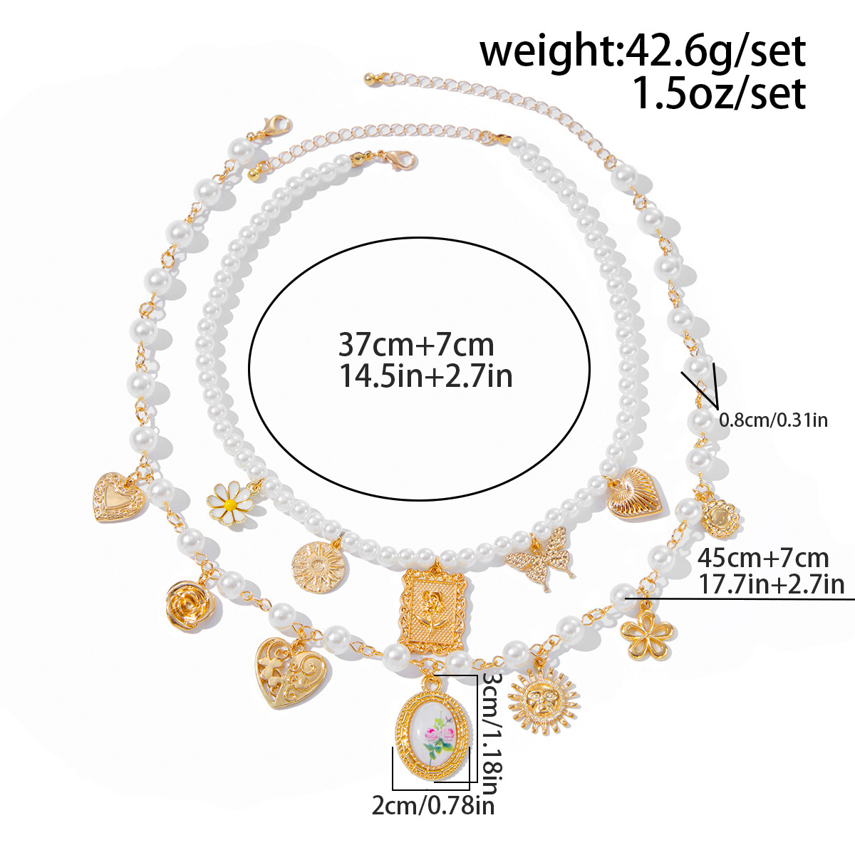 34g Weight Lobster Trigger Clasp Closure Clasp Closure Type Alloy Pendant Material Necklace Classification Pearl Chain Material Beaded Chain Chain Type 1 Piece Quantity Holiday, Daily Occasion Imitation Pearl, Alloy Material Heart Shape, Flower Pattern All Seasons Season Women's Gender Plating Design Sweet Style Women's Imitation Pearl Alloy Beaded Chain Plating Heart Shape Flower Necklace Imitation Pearl Jewelry 7