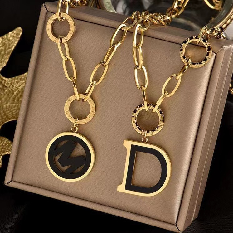 Fashion Letter D Titanium Steel Woolen Chain Roman Letter M Titanium Steel Necklace Advanced Light Luxury Plus Long Chain