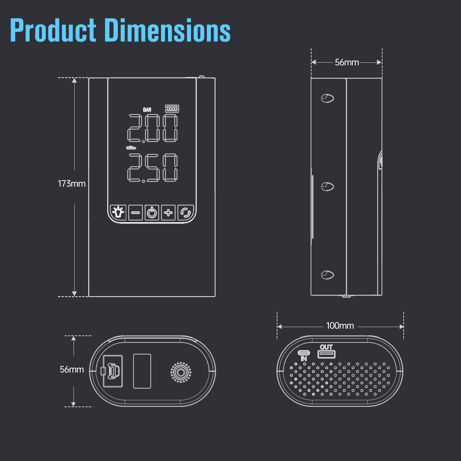 Buwei buwei wireless charging digital display car air pump dual-screen digital display all-in-one machine with charging treasure function