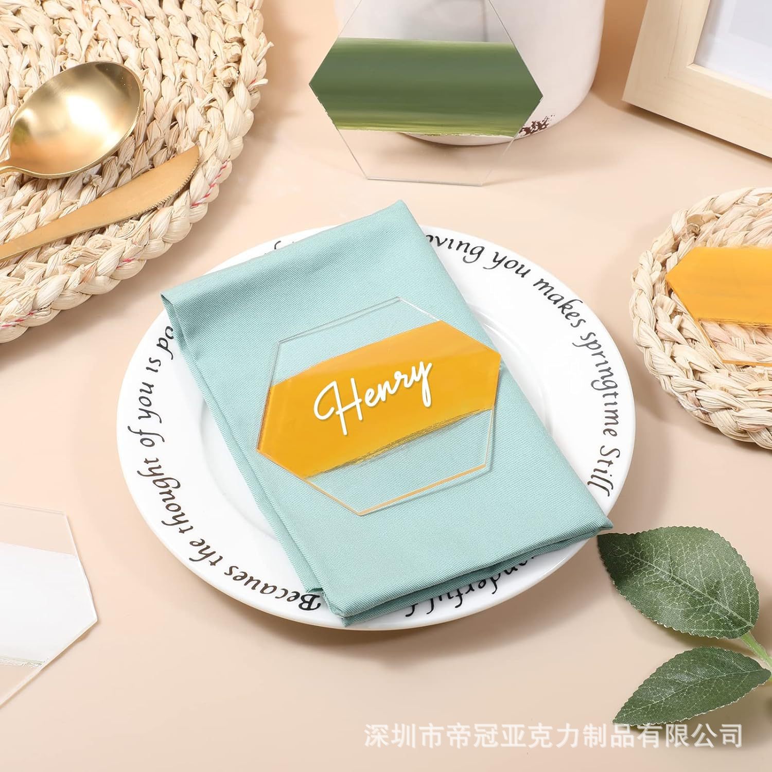 亚克力透明婚礼空白六角形餐卡瓷砖座位卡手写名牌DIY餐桌数字卡