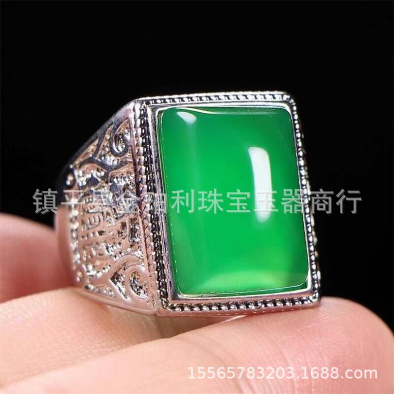 Retro fashionable ethnic agate rectangular ring for men and women