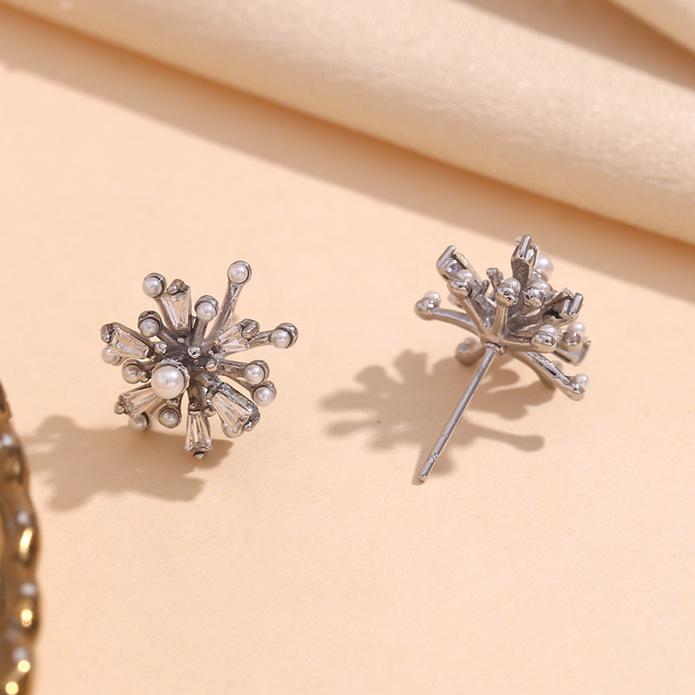 Pearl Zircon Fireworks Stainless Steel Earrings