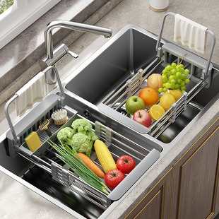 Sink Drain Basket Stainless Steel Dish-washing Sink Dish-washing Sink Retractable Kitchen Rack Dish Storage Rack Drain Rack