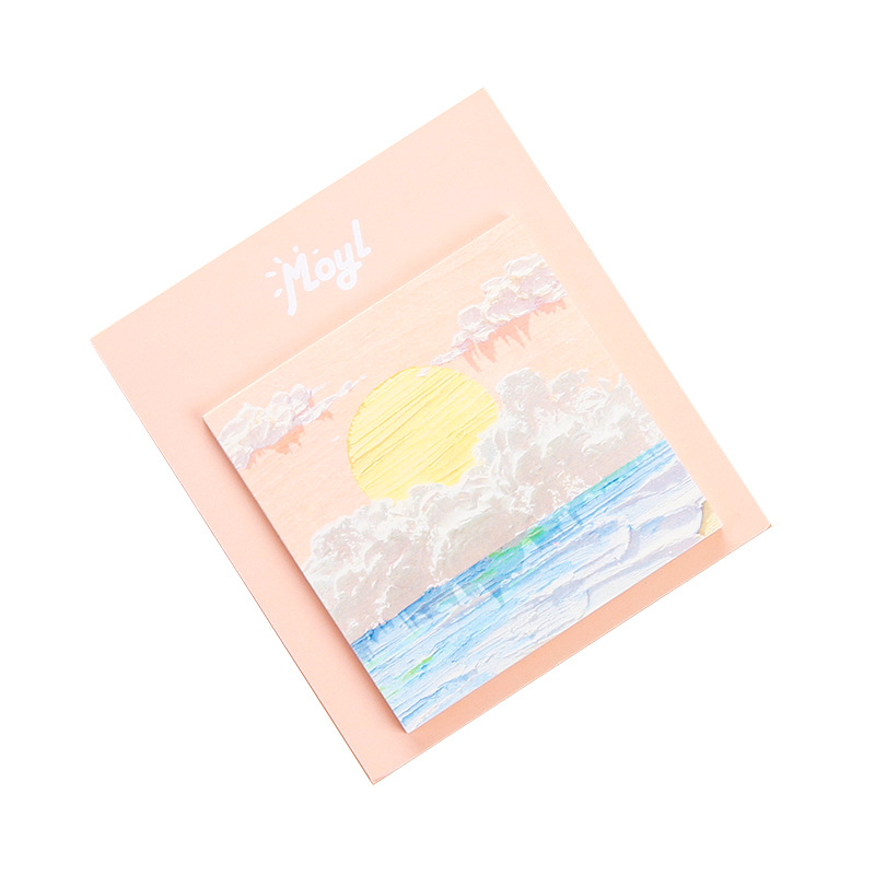 Bloc de notas adhesivas con diseño de pintura al óleo, alto valor estético, estilo simple, para estudiantes, adhesivo fuerte, bloc de notas con paisajes.