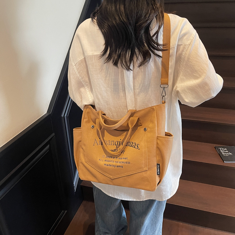 韩版帆布包包女2025新款潮单肩腋下包大容量手提购物袋通勤托特包|undefined