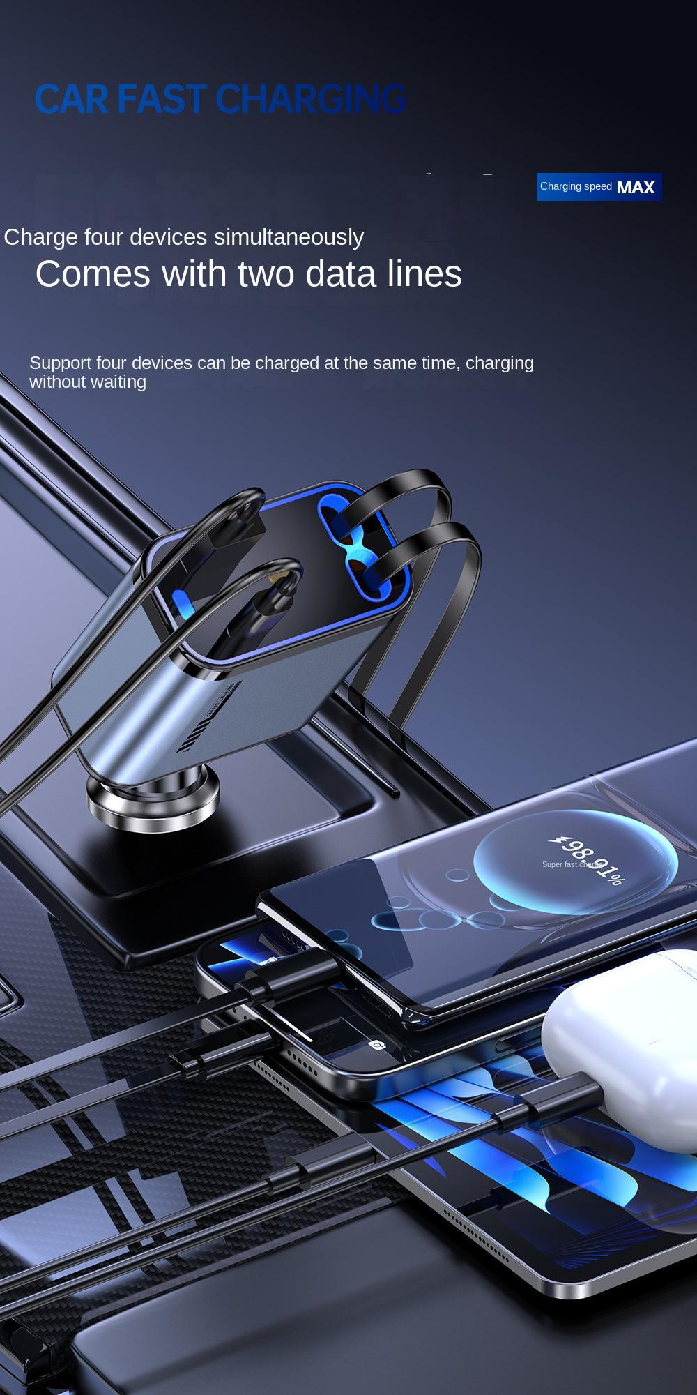 4-in-1 Car Fast Charging Charger with 80cm Cable Multifunctional Car Power Adapter