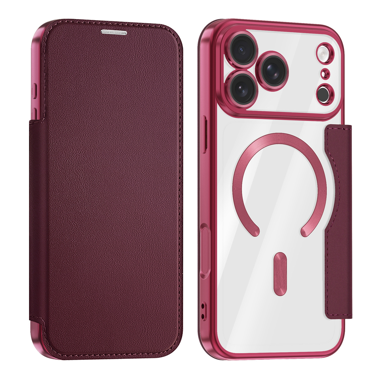 Funda para teléfono móvil Apple 18promax, funda de cuero con escudo dorado electrochapado y succión magnética, funda con tapa abatible para iPhone 17, protección total.