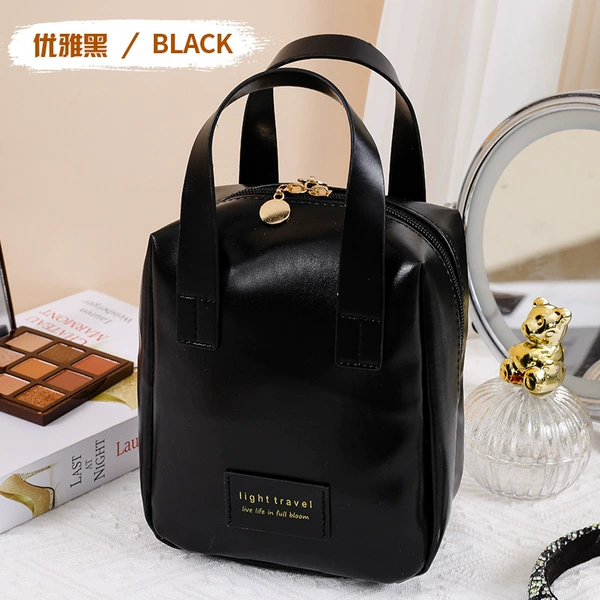 Mysterious black double hand shell cosmetic bag