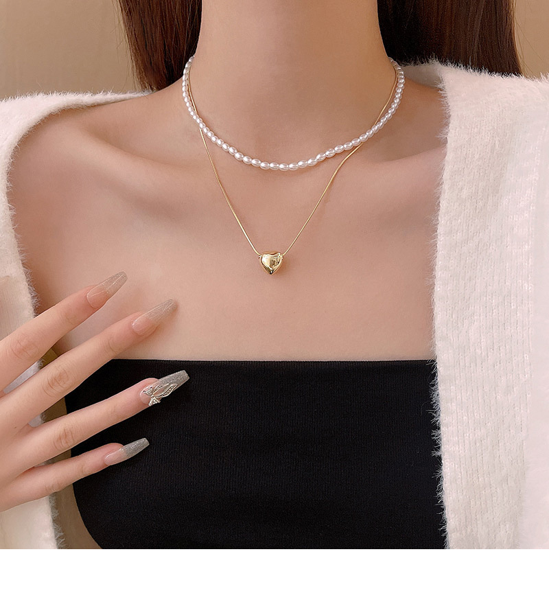 Simple Style Heart Shape Copper Plating Layered Necklaces 1 Piece