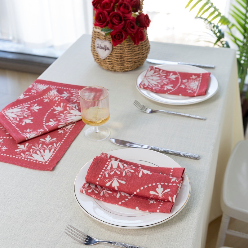 亚麻印花餐巾餐垫外贸隔热垫氛围感桌面布艺婚礼餐巾垫Napkins|undefined