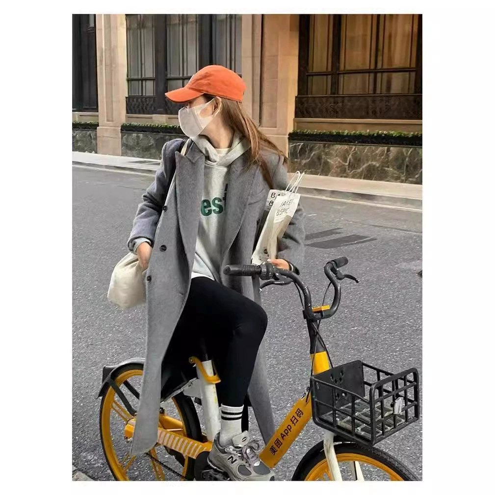 2024 осень и зима новый двухсторонний кашемировое пальто для женщин высокого уровня тонкое и свободное темпераментное шерстяное пальто утолщение