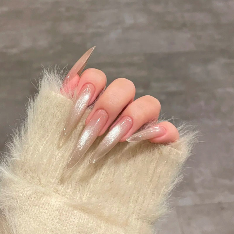 4.0 Slim Solid Color Cat Eye Press-On Nails Ultra-Long Pure Desire High-End Simple Hand-Shaping Nail Art Factory Wholesale