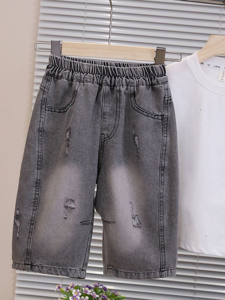 7252 Traje de manga corta para niños Camiseta de moda nacional de verano para niños Cool y guapo, estilo occidental, ropa para niños 2025 nuevo estilo delgado