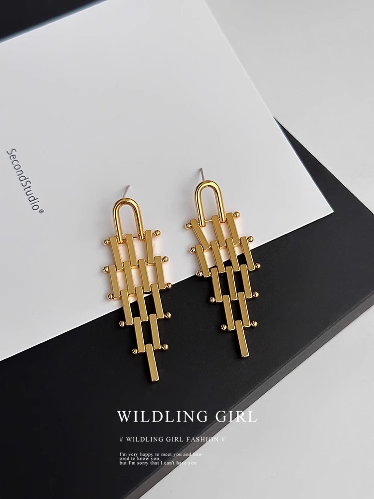 European and American chain earrings metal woven tassel fashion pendant earrings female s925 silver needle advanced gold plated ear jewelry
