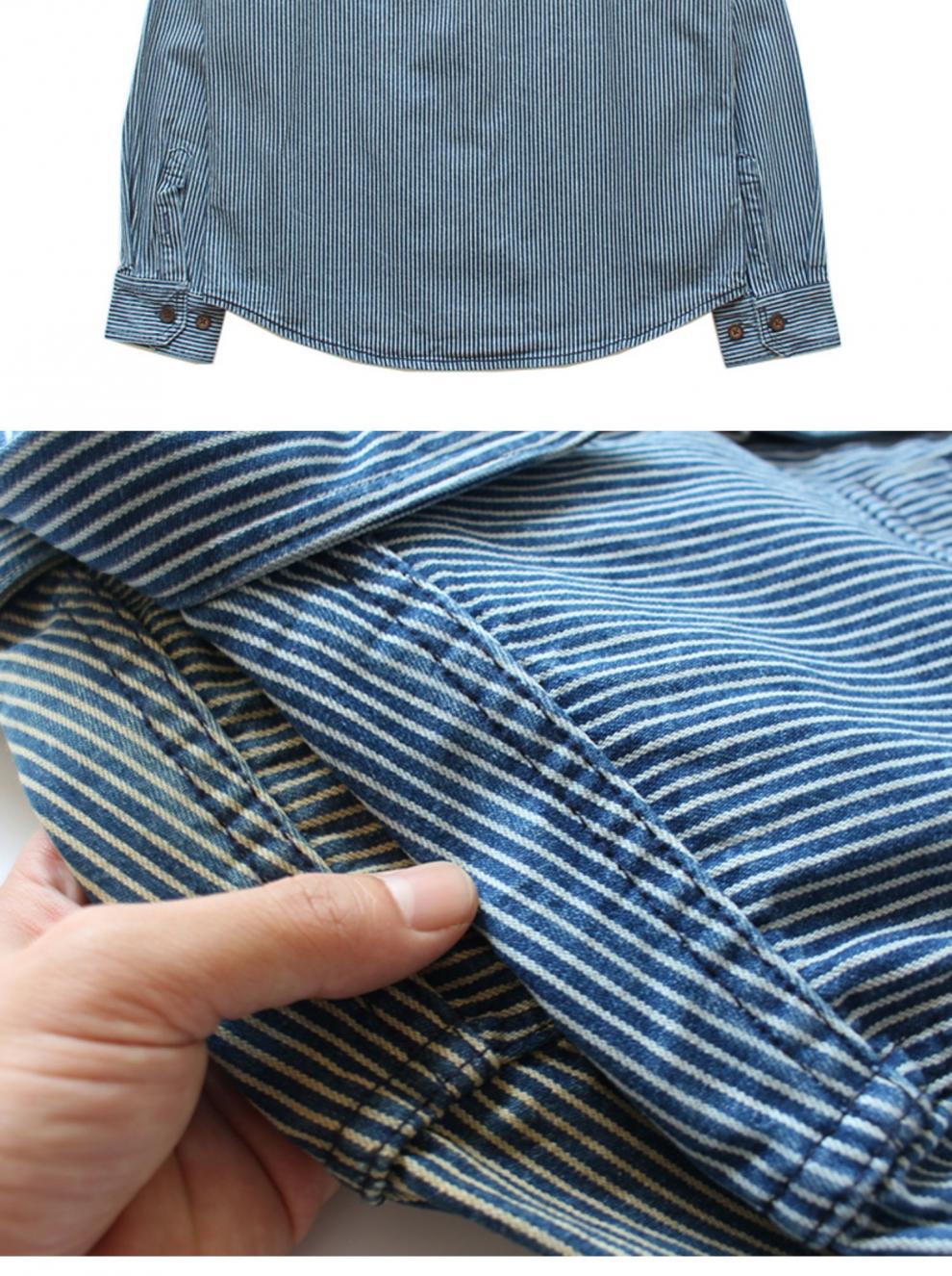 Vintage-Jeanshemd für Herren – Schweres, gestreiftes Langarm-Freizeithemd mit zwei Taschen, lockerer Passform, Polyester-Mischgewebe_voghion.com