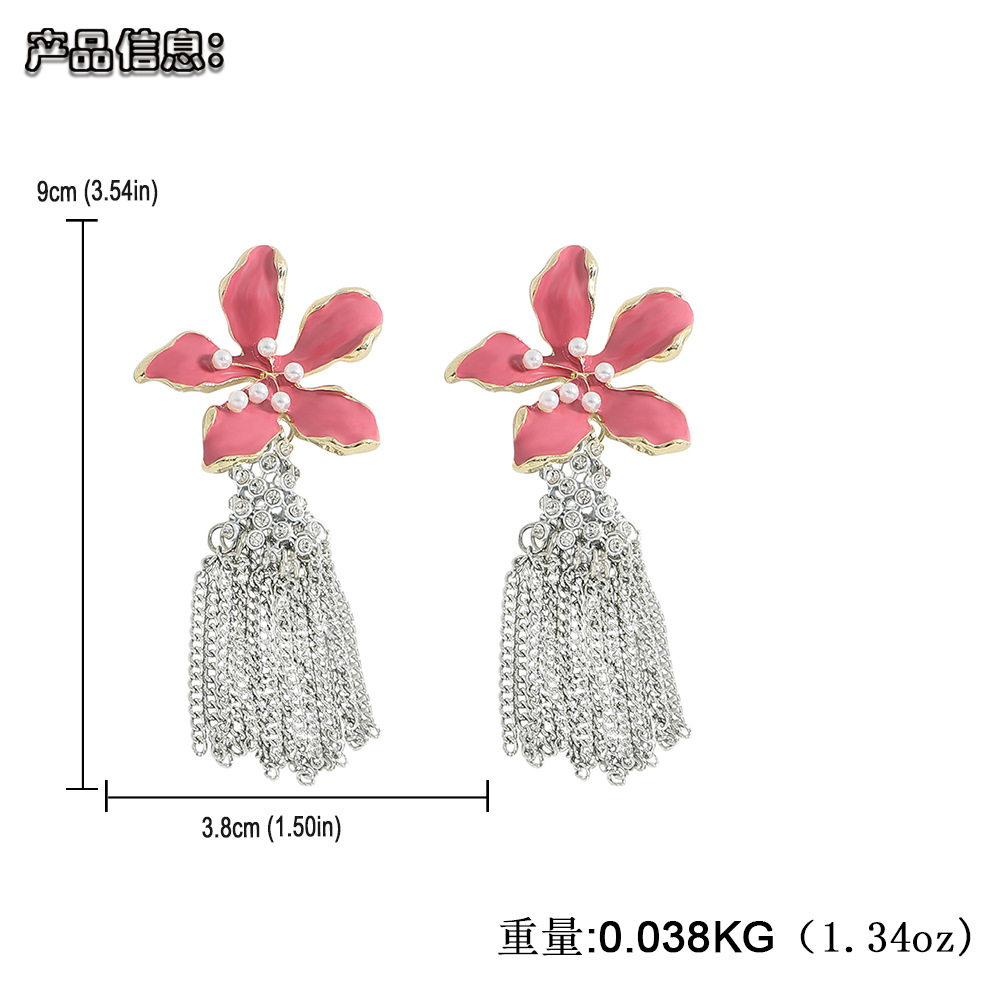 Wholesale Jewelry Flower Dripping Oil Tassel Drop Earrings Nihaojewelry display picture 1