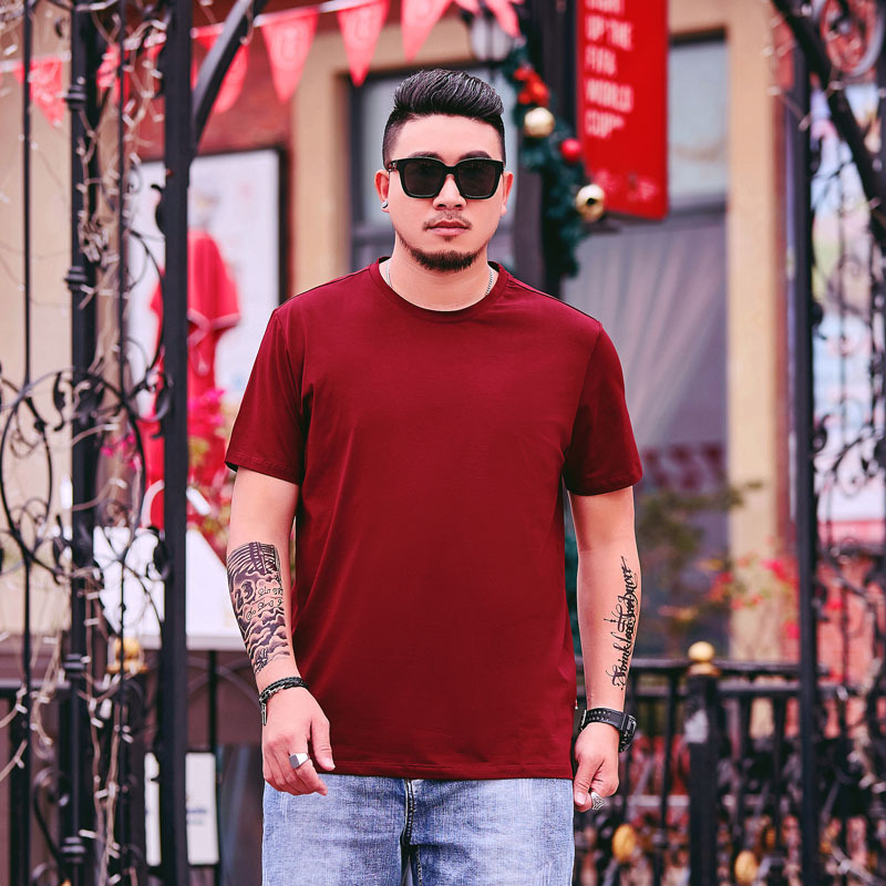 Summer Main Push Large Size Men's Solid Color Fatty Net Edition Short-sleeved T-shirt Plus Large Edition Loose Simple T1661