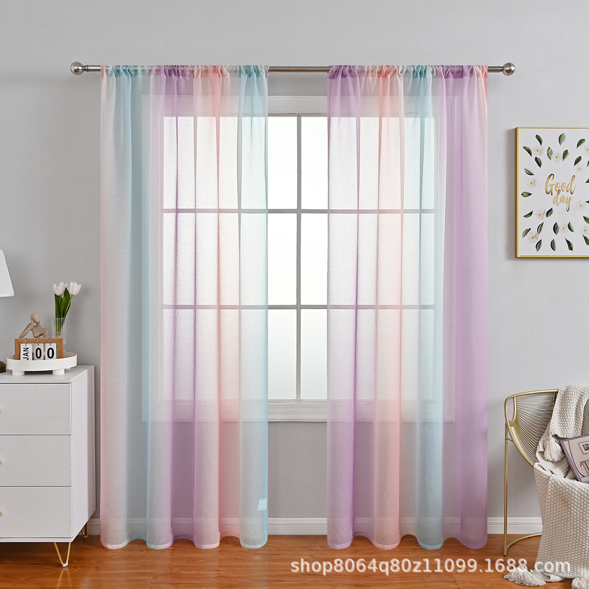 Meikduo SHEIN pantalla de ventana terminada para el cabello, hilo degradado, hilo de ventana verde púrpura rosa, fábrica de origen de cortina al por mayor