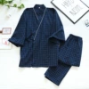 Women's Youth-Single-line Grid Washed Cotton Kimono Set