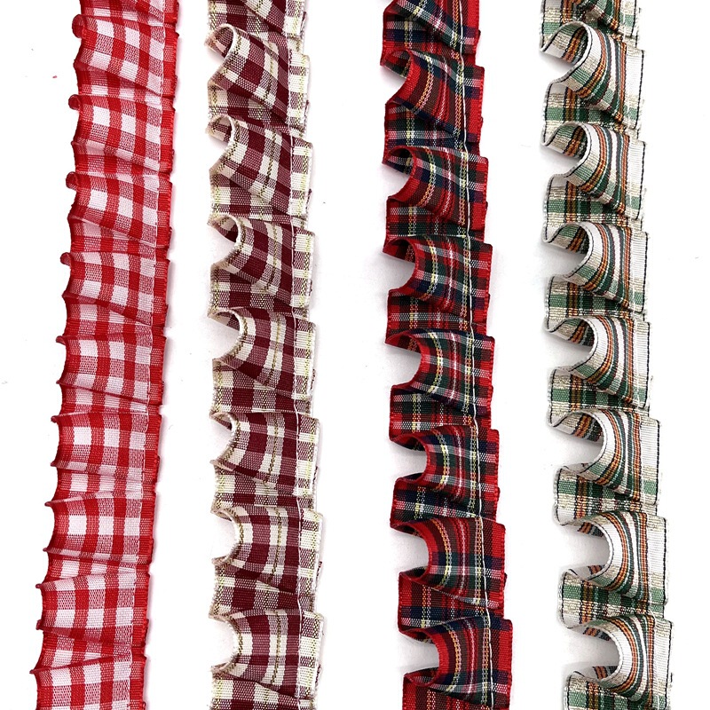 2.5cm Plaid Lace Christmas Ribbon Pleated Decorative Red and White Ribbon Doll Skirt DIY Fabric Accessories