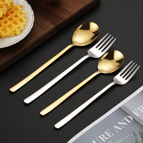 304 stainless steel Korean spoon and fork long handle salad spoon dessert spoon fork coffee stirring spoon household stainless steel tableware