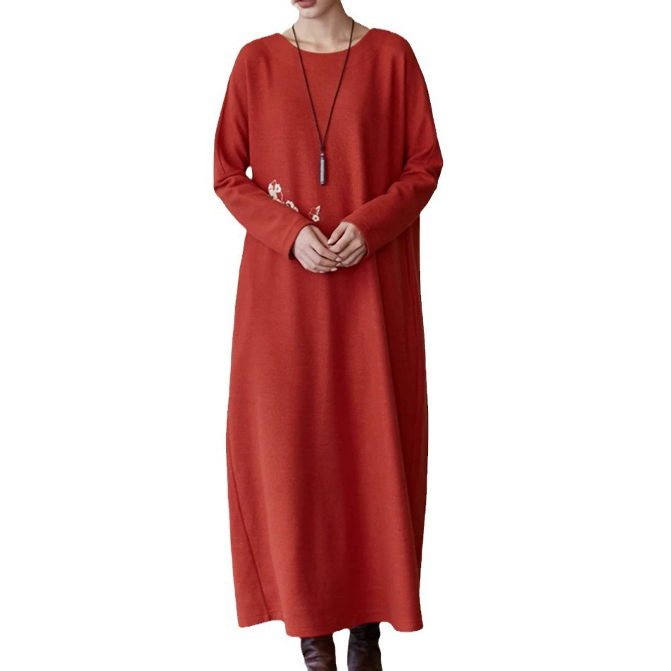 Новая женская одежда осень-зима 2024: длинная юбка из чистого хлопка, вязаная, в стиле ретро, с вышивкой