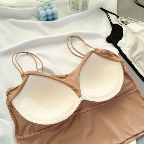 Ice Silk Seamless Beautiful Back Camisole for Women with Integrated Fixed Breast Pad and External Wear Bottoming Beautiful Back Strap Top Bra for Women