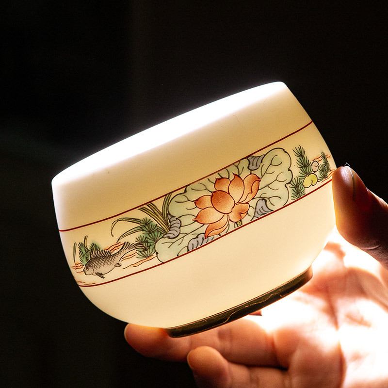 Ganador de gran cabra de jade de porcelana kung fu taza de té de cerámica maestro de esmalte de color taza de oro taza de té de inscripción de Dehua