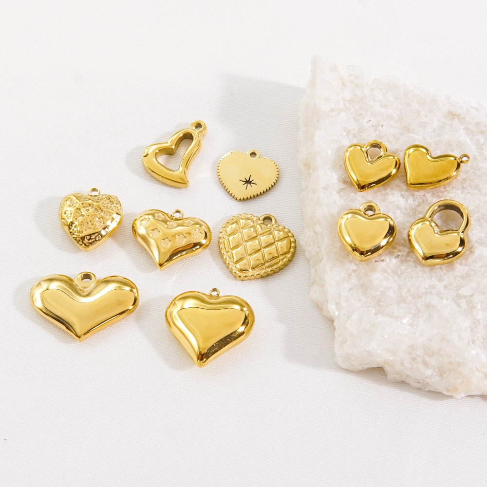 10 PCS/Package 304 Stainless Steel 14K Gold Plated Heart Shape Pendant display picture 4