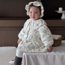 女童碎花长款外套加厚秋冬款韩版童装儿童加绒套装宝宝秋冬装衣服