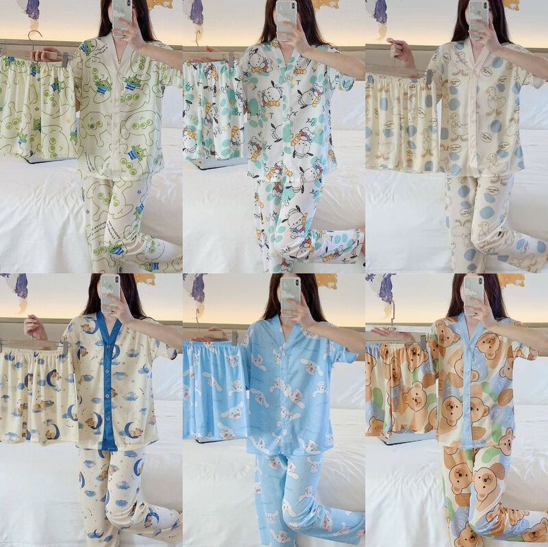 Factory wholesale milk Silk three-piece set Southeast Asia low price running quantity summer cardigan loose home wear for women