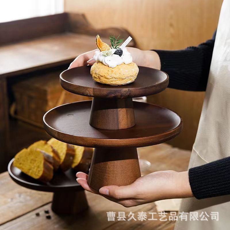 相思木木质蛋糕托盘 复古中式甜品台木质蛋糕托盘实木蛋糕展示架