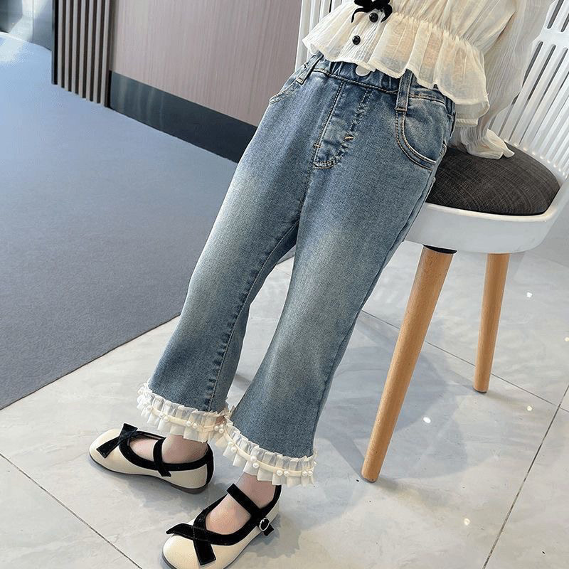 Nuevo estilo coreano de ropa de primavera y otoño, jeans, pantalones de encaje de moda para niños, pantalones de moda para niños