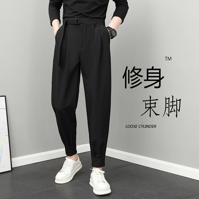 Ankle-tied suit pants men's spring new cropped casual pants Korean style Ruan handsome slim fit ankle-tied harem all-match suit pants men