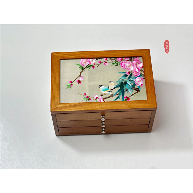 結婚プレゼントの首飾り箱手作り蘇刺繍両面刺繍木製三層ジュエリー収納箱洗練された誕生日に友人に贈る|undefined