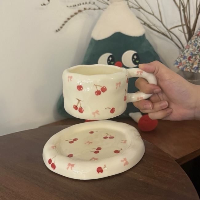 Ins estilo coreano mano irregular cerámica tazas de café y platos pintados a mano tazas y platos grasos comercio electrónico transfronterizo un cabello