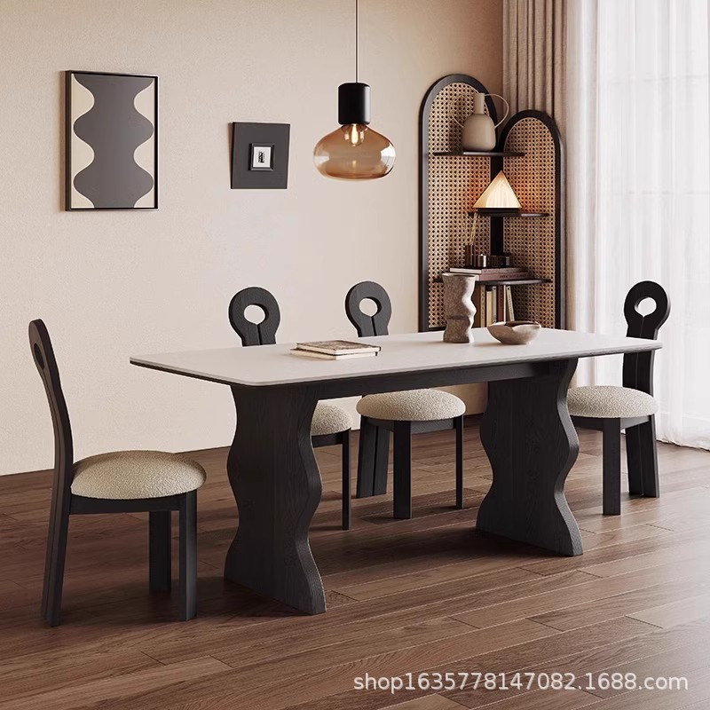 Hongjing Shiyan tablero de madera maciza combinación de mesa y silla de comedor 2025 nuevo hogar pequeño apartamento sala de estar mesa de comedor rectangular de madera maciza