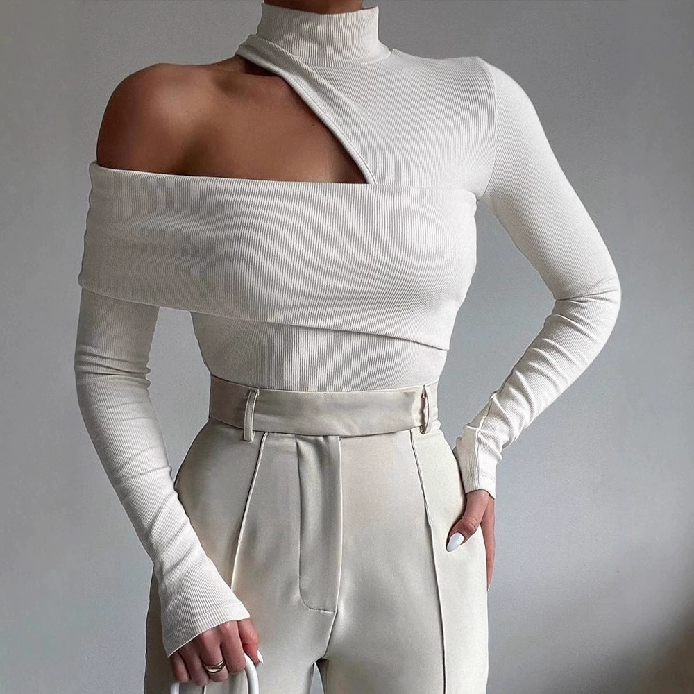 Европа и США трансграничный осенний Новый свитер 2023 Amazon сексуальная горячая девушка через плечо с длинным рукавом с подвесным вырезом Женский Топ