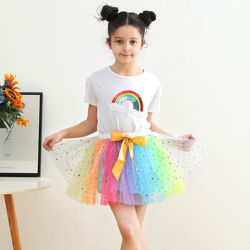 European and American new girls' skirts with lining and bow hairpins, star and moon mesh tutu skirts, tutu skirts, children's clothing