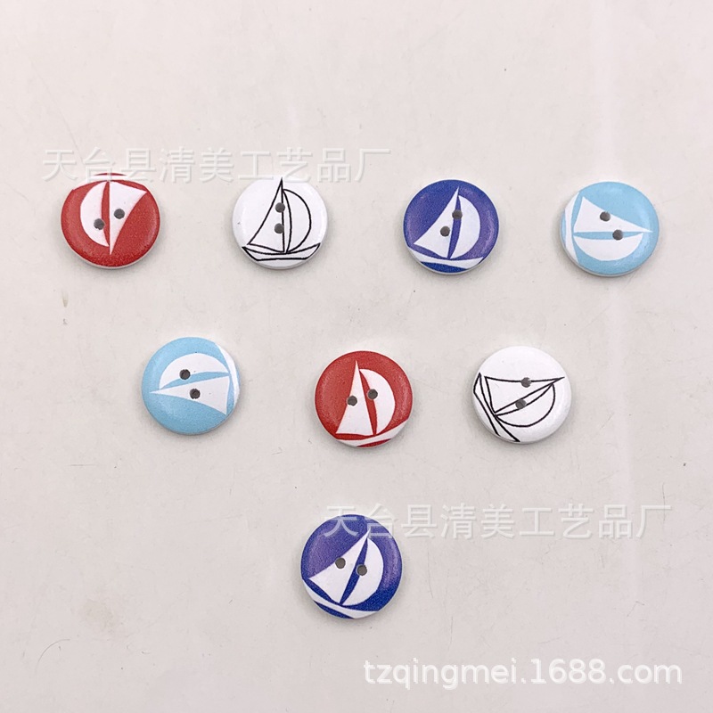 Botones fijos navales de 20mm con fondo blanco, botones pequeños de madera impresos náuticos decorativos 50 piezas por paquete