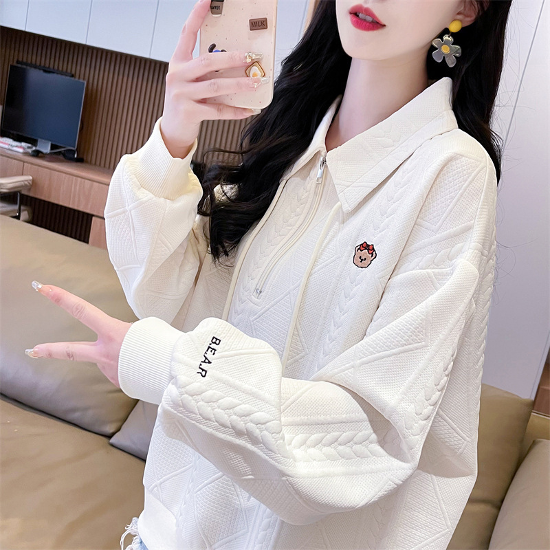 翻领polo衫卫衣女2025新款春秋季韩版宽松大码薄款半拉链上衣外套|undefined