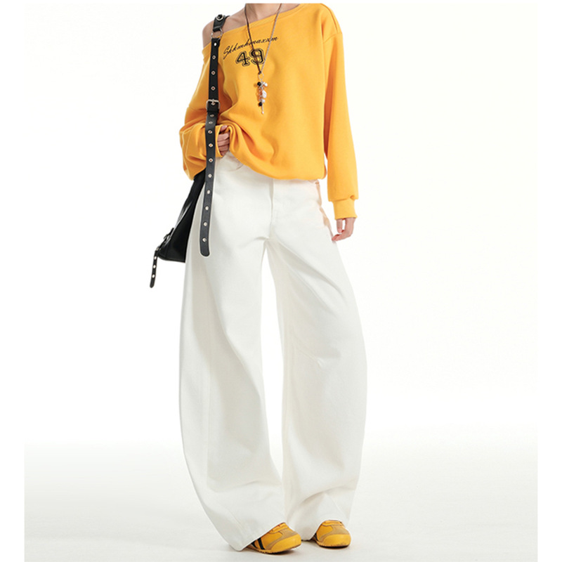 White Jeans for Women, Spring and Autumn 2026 New Popular Style, High-Waisted, Loose Straight-Leg, American-Style Casual Wide-Leg Pants
