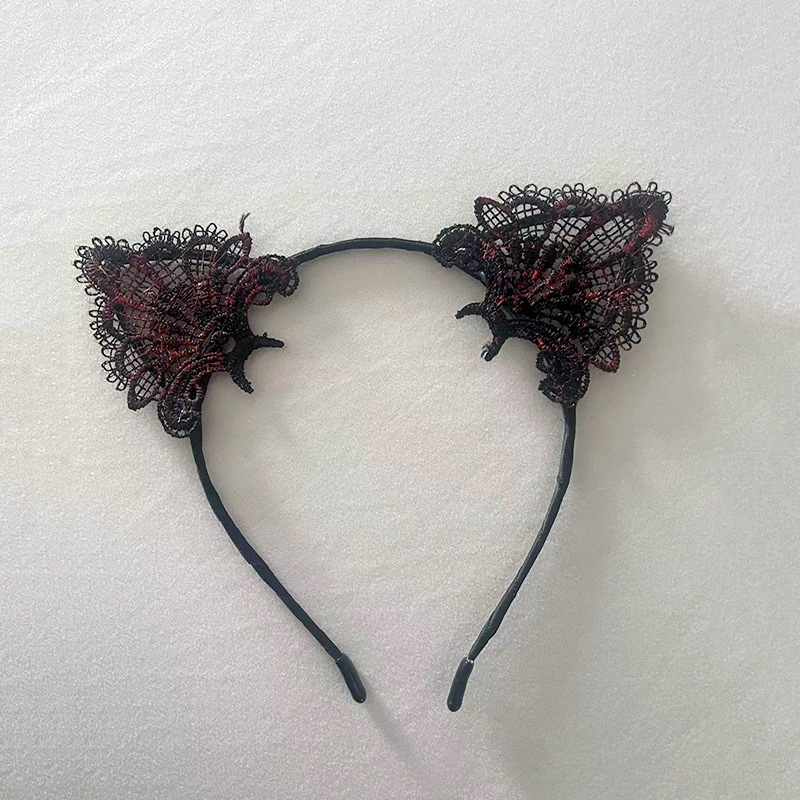 Amazon transfronterizo Halloween encaje lindo gato oreja banda de cabello mujer banda de cabello dulce rojo simple adornos de cabello TK