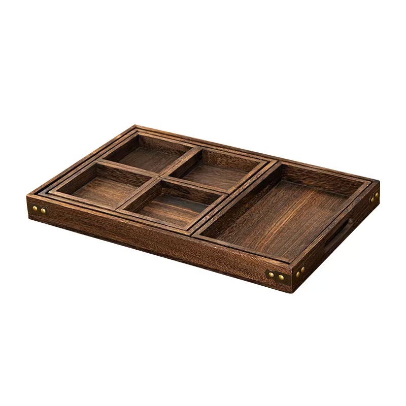 Bandeja de madera con compartimentos para preparar té junto a la estufa, bandeja de madera para aperitivos, bandeja para frutos secos, bandeja para frutas, aperitivos de frutas, bandeja compartimentada para aperitivos. image 6