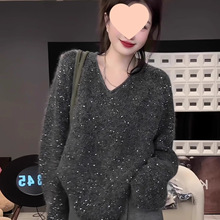 2025新款设计感秋装上衣重工细闪亮片毛衣女宽松外搭女装针织衫